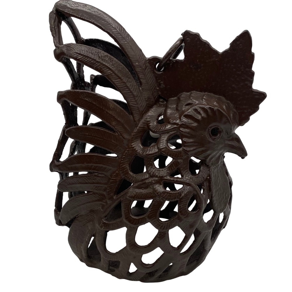 Vintage Cast Iron Hanging Rooster Figurine Home Decor Brown Openwork Lattice